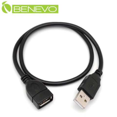 BENEVO 50cm USB2.0 A公-A母 高隔離延長線，採96編金屬編織(BUSB0050AMFG)