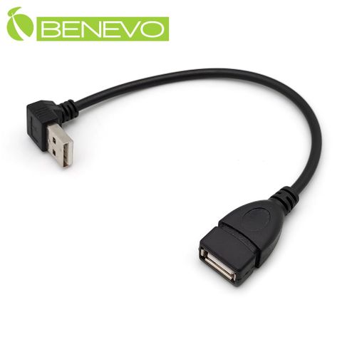 BENEVO下彎型 20cm USB2.0 A公對A母 高隔離延長線 (BUSB0020AMFD)
