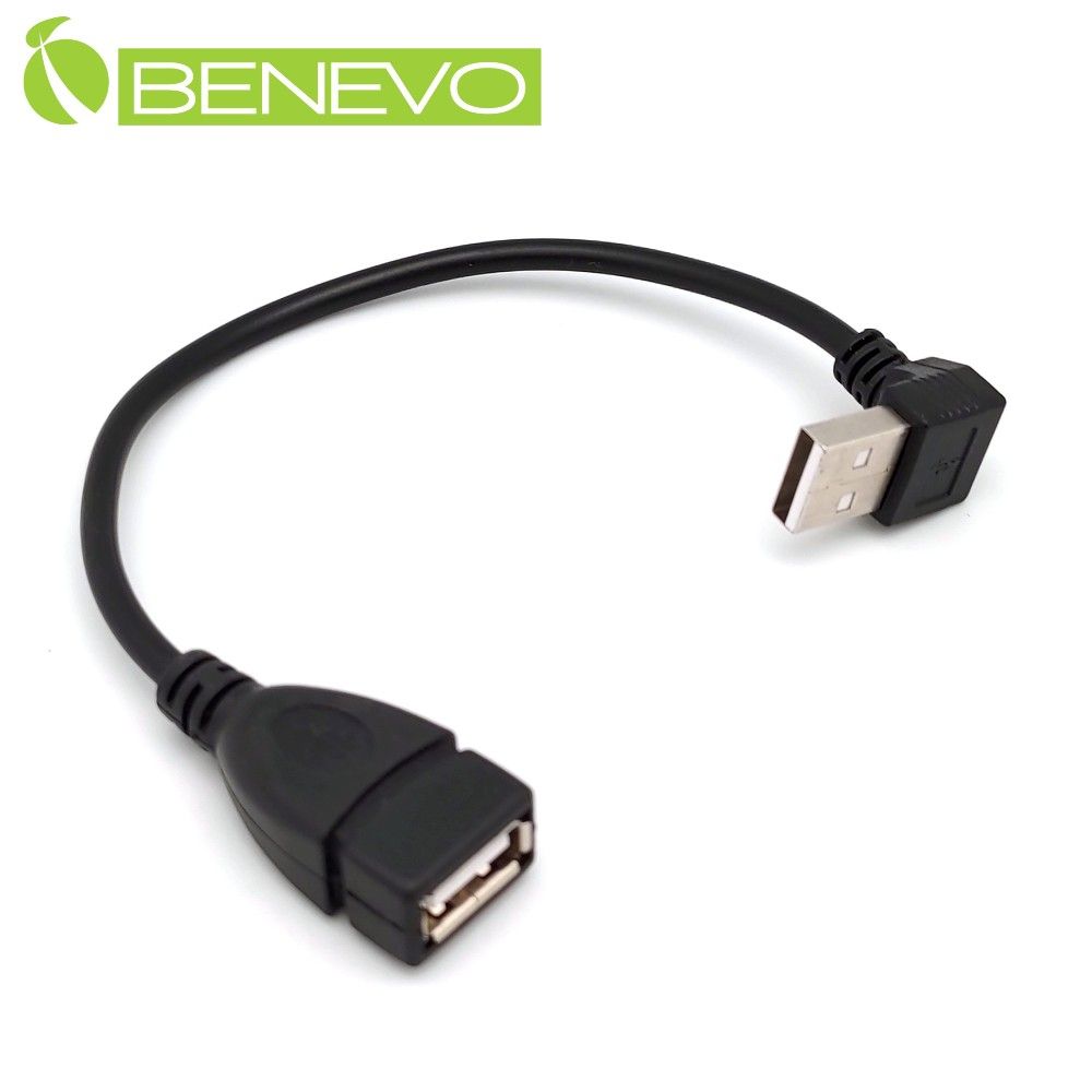 Benevo 上彎型 20cm USB2.0 A公對A母 高隔離延長線 (BUSB0020AMFU)