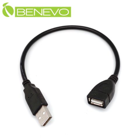 BENEVO 30cm USB2.0 A公-A母 高隔離延長線，採96編金屬編織 (BUSB0030AMFG)