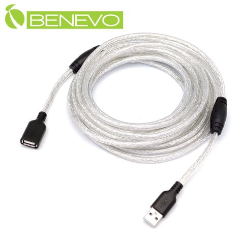 BENEVO專業級 5米 USB2.0 A公-A母 高隔離延長線，採128編金屬編織與磁環 (BUSB0501AMFB)