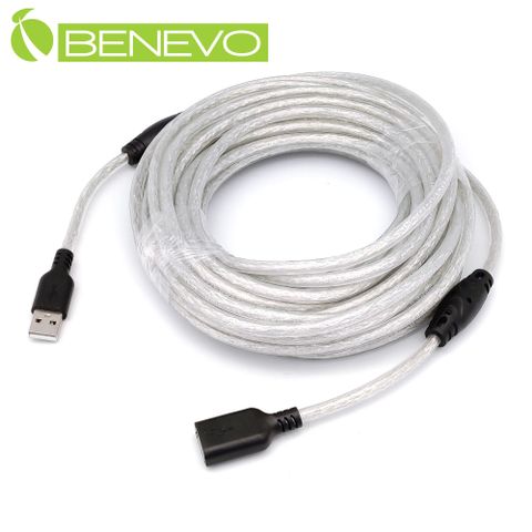 BENEVO專業級 10米 USB2.0 A公-A母 高隔離延長線，採128編金屬編織與磁環 (BUSB1001AMFB)