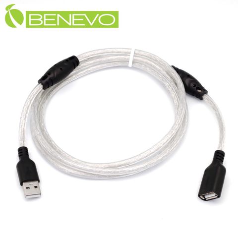 BENEVO專業級 1.5米 USB2.0 A公-A母 高隔離延長線，採128編金屬編織與磁環 (BUSB0151AMFB)
