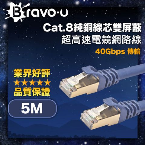 Bravo-u Cat.8純銅線芯雙屏蔽 40Gbps超高速電競網路線 藏青 5M