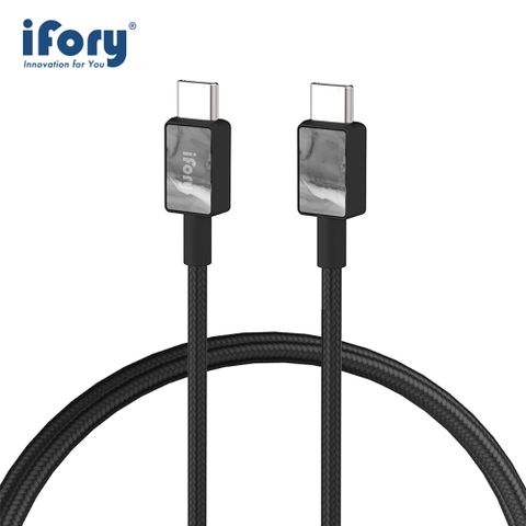 iFory 2入- Type-C to Type-C 快充 雙層編織充電傳輸線-0.9M(曜石黑)