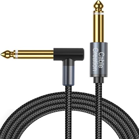 CableCreation  (彎頭) 3M 單聲道 6.35mm公對公音源線 麥克風線/吉他線 鍍金插頭 2入組(CX0112X2)