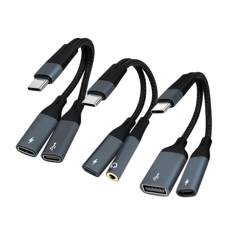 【易控王】Type-C一分二轉接線 Type-C公轉雙Type-C/3.5mm/USB3.0(40-766)