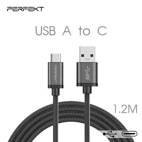 PERFEKT USB 3.1 Type C to USB A 鋁合金編織快充線 1.2 米 深太空灰 快速充電 優質編織 Mac Win 兼容 PT-20110