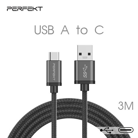 PERFEKT Type-C 尼龍編織 快充 傳輸線 3M (PT-20130)