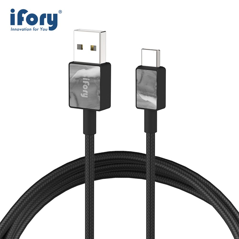 iFory USB-A to Type-C 雙層編織充電傳輸線-1.8M(曜石黑)