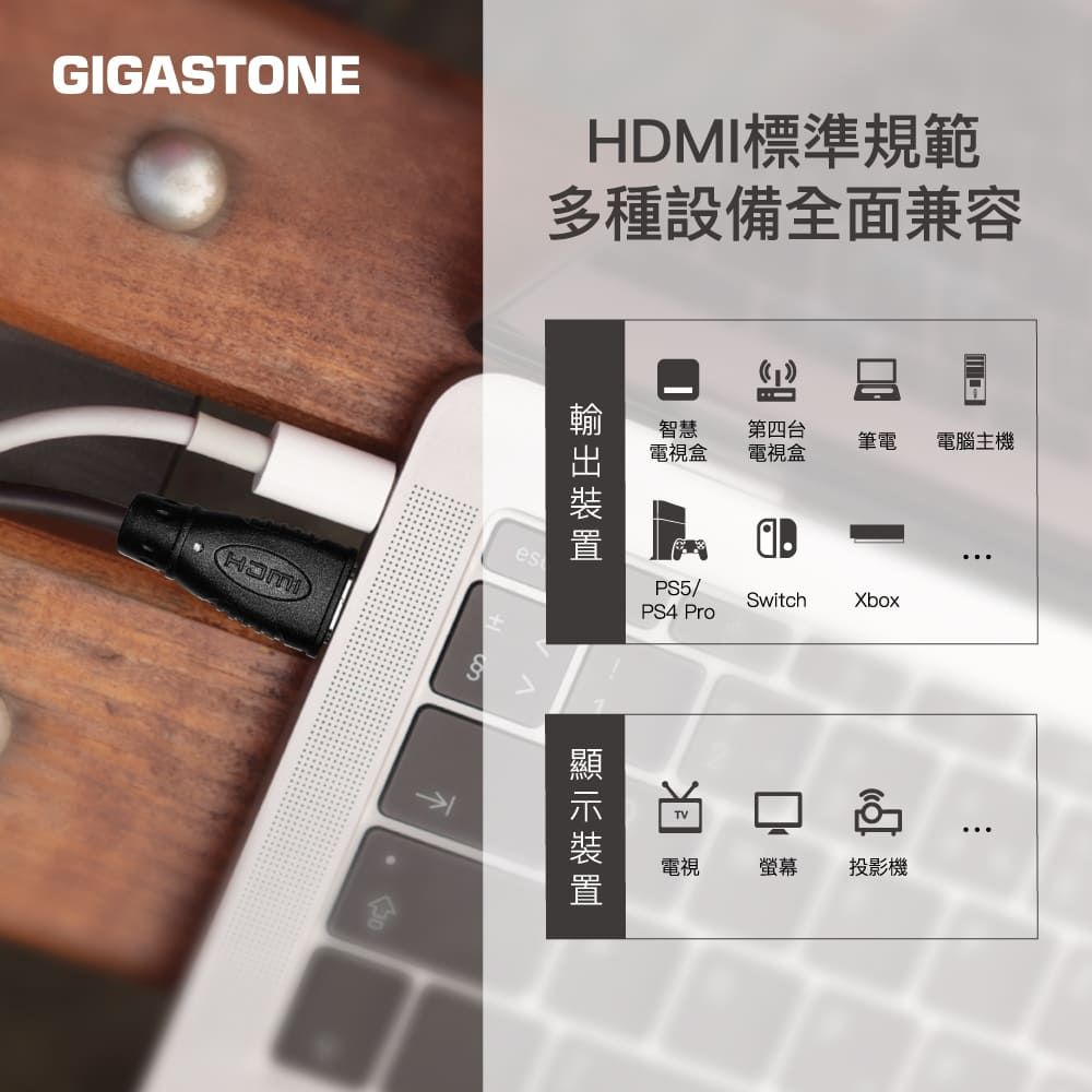 Gigastone 立達 HDMI 2.0 4K 60Hz螢幕影像傳輸線-雙入組(HDR動態圖像/兼容性高/18Gbps/零延遲)