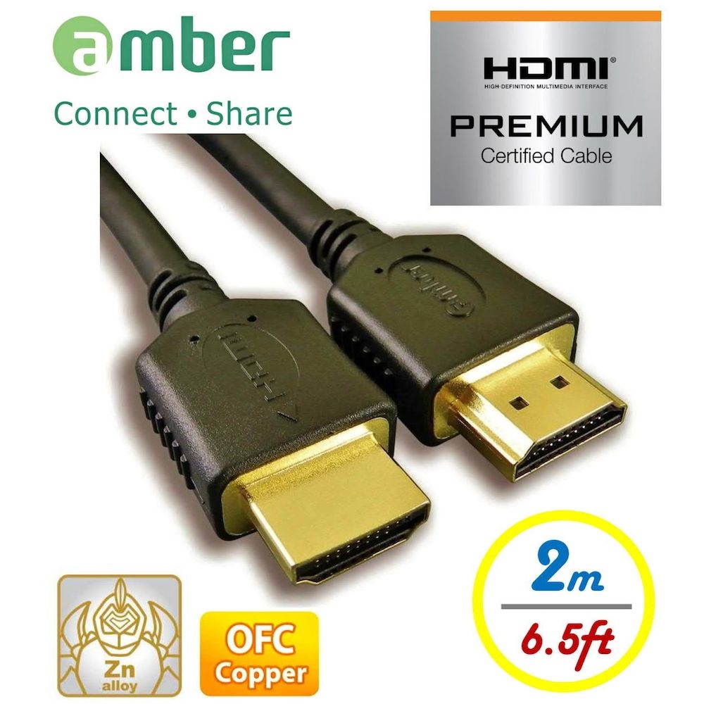 Amber 崴寶  4K2K HDMI 2.0版高階影音線材-超優質Premium 4K Ultra HD具PrimePASS【PREMIUM HDMI 2.0b協會認證】-【2M】_PS4/PS5/Switch專用