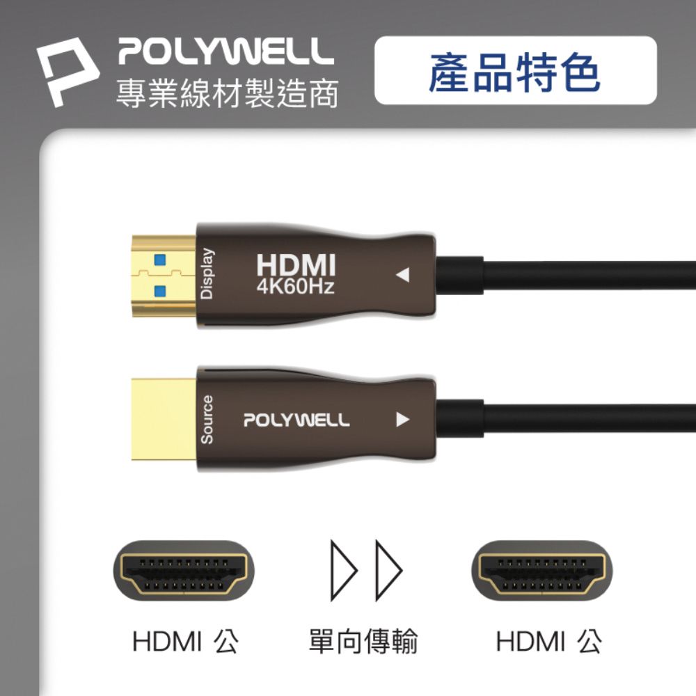 POLYWELL 寶利威爾 HDMI AOC光纖線 2.0版 /2M