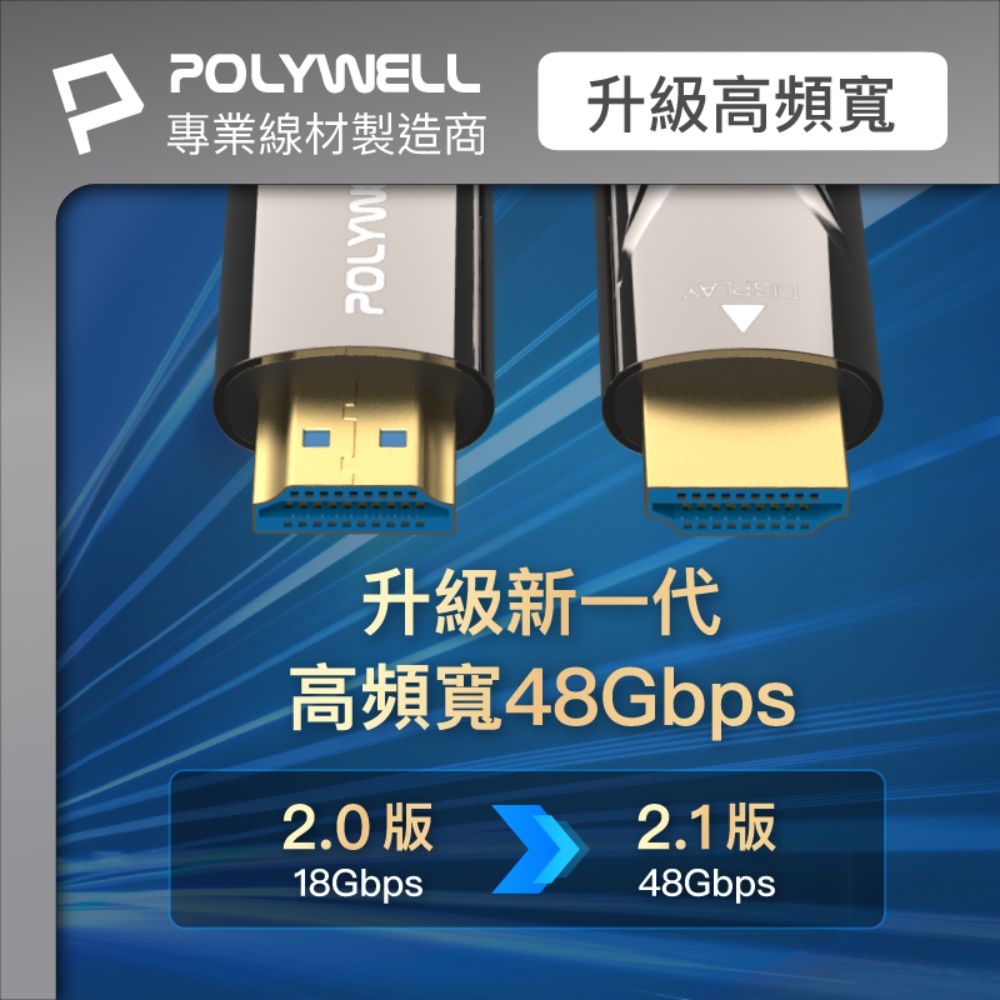 POLYWELL 寶利威爾 HDMI AOC光纖線 2.1版 /3M