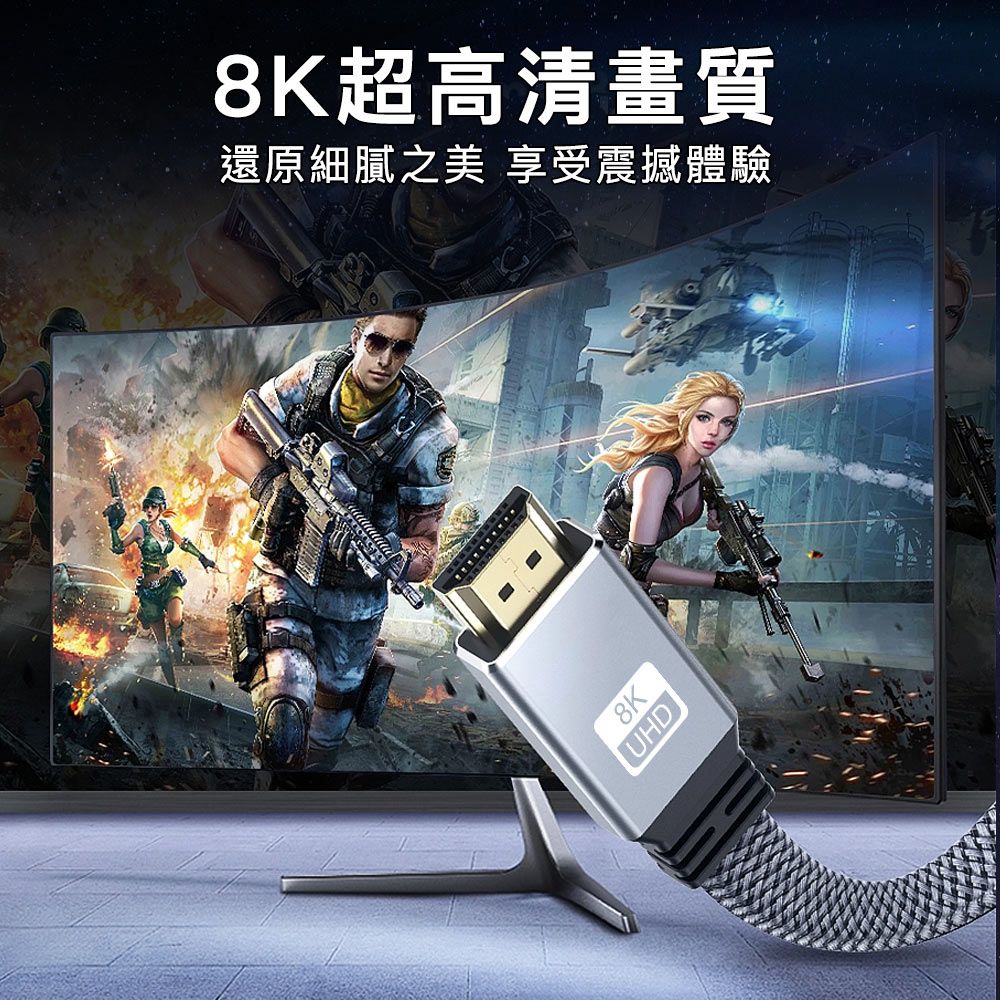 MoZuo 魔宙 協會認證HDMI2.1 8K 48Gbps高速影音扁線 灰色 1M