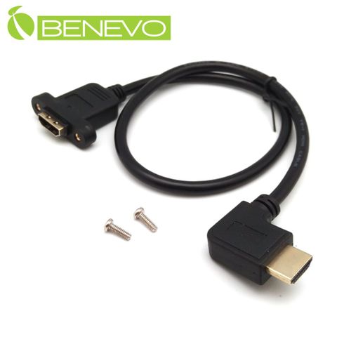 BENEVO可鎖左彎型 50cm 高畫質鍍金接頭HDMI1.4影音延長線 (BHDMI4005MLFS可鎖)