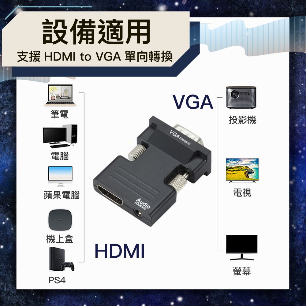 Bravo-u  適用HDMI母轉VGA公 投影/影音訊號轉換器/附3.5mm音源線