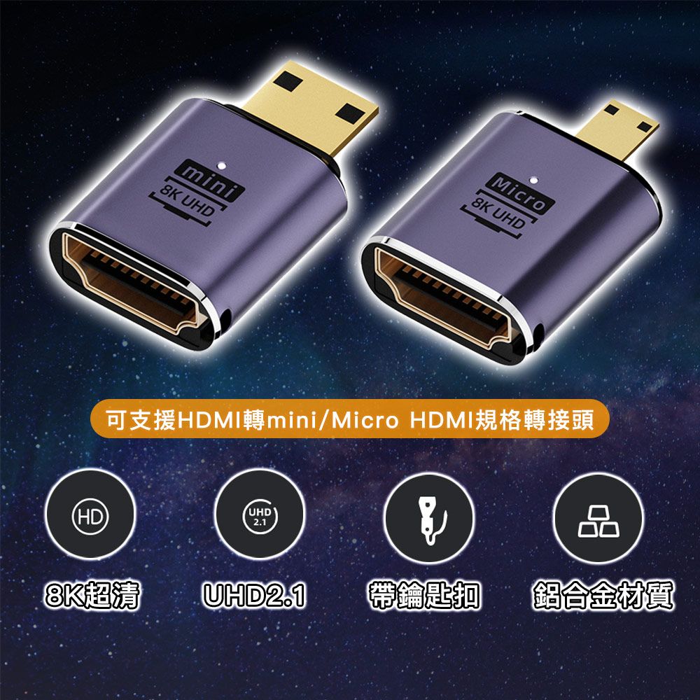 MoZuo 魔宙 升級2.1版本 8K超高畫質 隨身帶著走可支援Mini HDMI公 轉 HDMI母 規格 8K 60Hz相機轉接頭