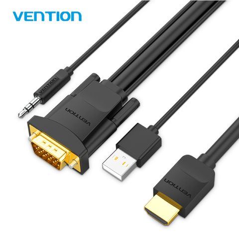 VENTION 威迅 ABI系列 HDMI 轉 VGA線 轉換線 2M HDMI轉VGA轉換線 獨立3.5mm音源孔 獨立1米長USB電源接孔