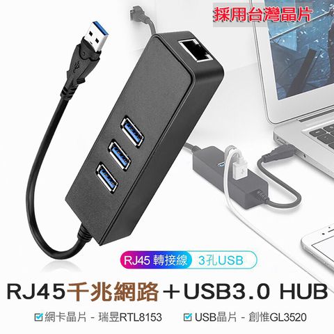 USB3.0 轉 RJ45千兆網路＋USB3.0 HUB-採瑞昱、創惟晶片