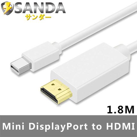 蘋果專用SANDA 1.8M Mini DisplayPort(公) to HDMI(公)影音傳輸線 _白