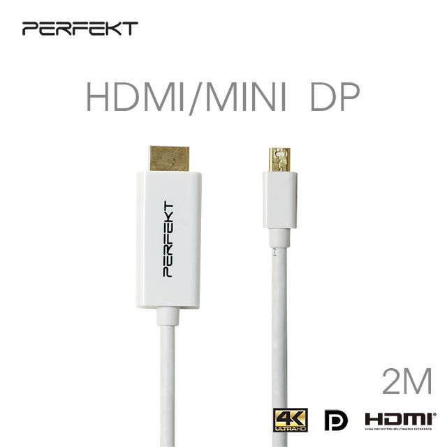 PERFEKT Mini DisplayPort 轉 HDMI 影音轉接器 2 米 高解析度 廣泛兼容 高速傳輸 Mac Win 兼容 MD-H02