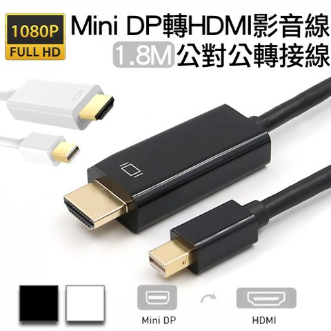 Mini DP轉HDMI公對公影音轉接線Mini DisplayPort to HDMI高清1080P公轉公訊號連接線1.8M