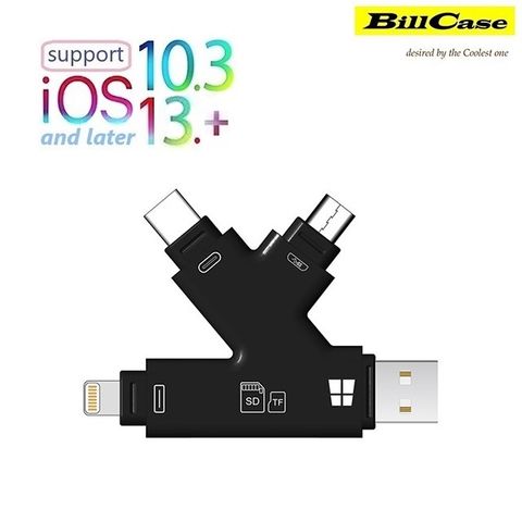 Bill Case 全新 六合一 K 型 SD/TF OTG 讀卡機 (USB/Micro USB/Type-C/Lightning 全介面) 賓士黑