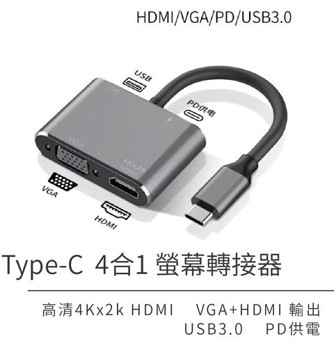 【現貨熱賣品】PZOZ USB Type-C to VGA+ HDMI+USB-C+USB3.0 四合一螢幕顯示轉接器