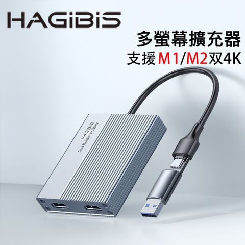 HAGiBiS 海備思 鋁合金雙接口USB-A/USB-C雙螢幕高畫質擴充器(DPL01