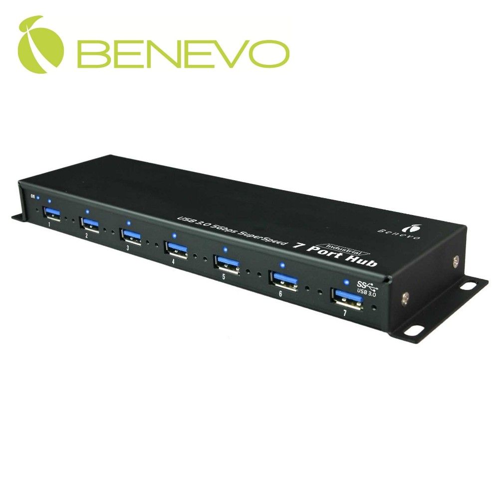 Benevo 專業規格! 工業級 7埠USB3.0集線器具固定螺絲孔/第三代晶片/BC1.2 (BUH387)