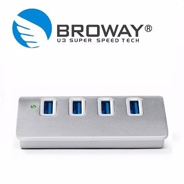 BROWAY USB3.0 4埠集線器 鋁合金 晶鑽銀