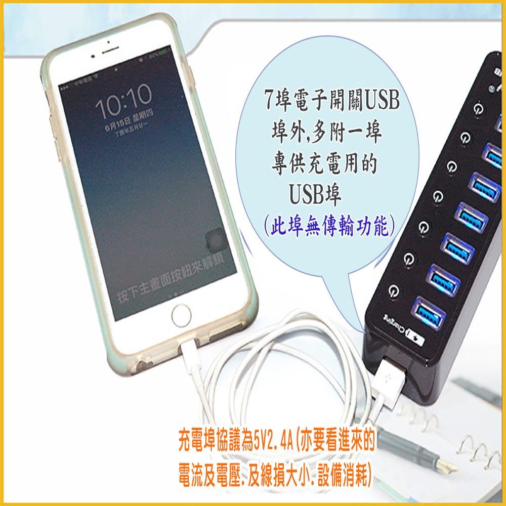 FUJIEI 富吉  7埠電子開關USB3.0 HUB(附3A變壓器)