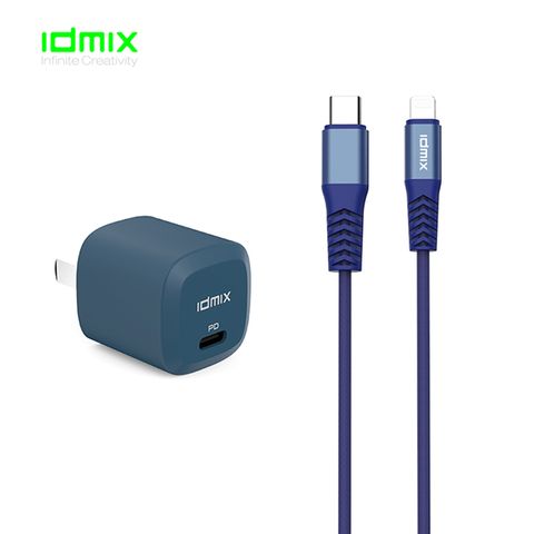 idmix PD20W 快充組合(C-MFI充電傳輸線+PD20W充電器)-藍