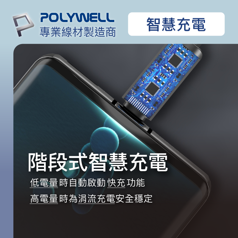 POLYWELL 寶利威爾 Type-C數顯充電線快充組 20W快充頭+數顯100W快充線 1M