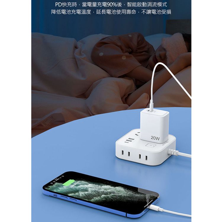  20W PD反向快速充電器 2孔(Type-C/Lightning 8pin)旅充頭 for iPhone 14/13/12/11/XS/X/8系列