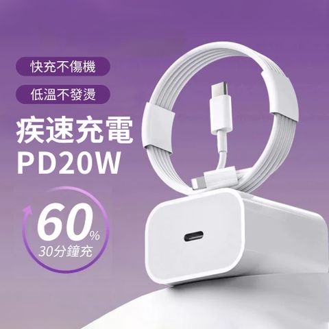 iPhone14/13/12/11快充充電器套組 PD20W快速充電器 附TypeC to Lightning充電線支援iPhone8-14全系快充