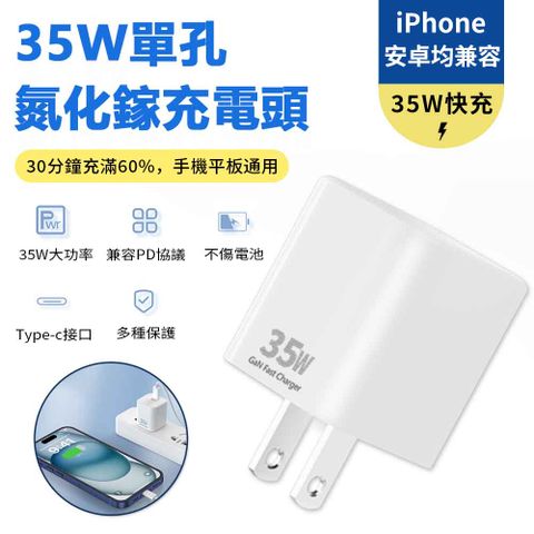 Sily Type-C 35W單孔氮化鎵充電器PD快充充電頭豆腐頭旅充頭 快速充電器支援iphone 16 pro/15/安卓/iPad/筆電