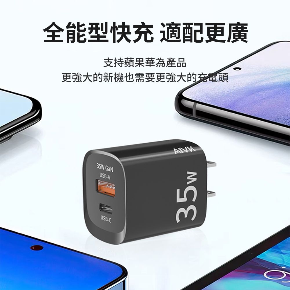  AIVK 35W氮化鎵 雙孔快充充電器 USB-A/Type-C 旅行充電器 充電頭 豆腐頭支援筆電/iPhone/三星 