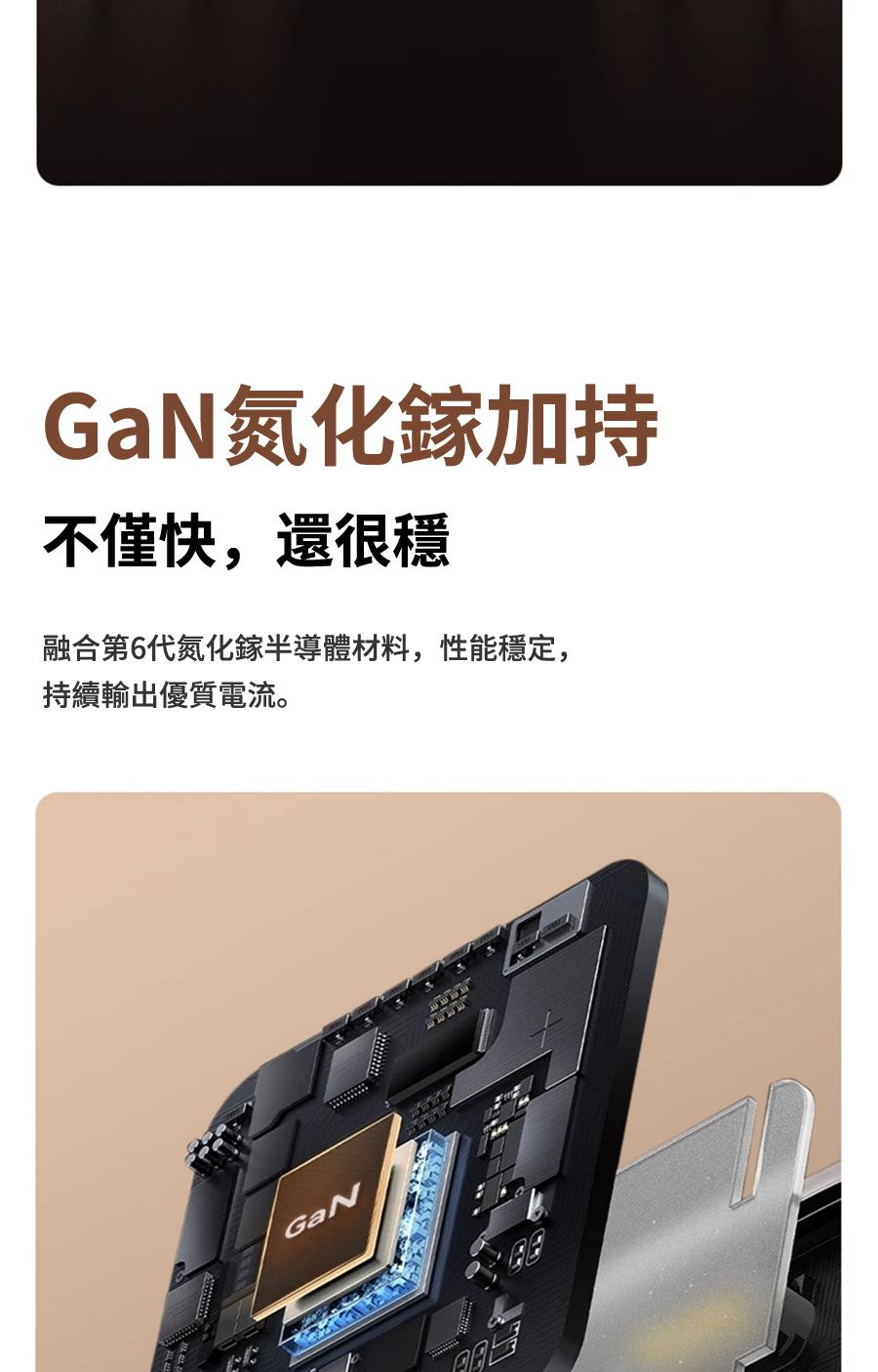 GaN氮化鎵加不僅快,還很穩融合第6代氮化鎵半導體材料,性能穩定,持續輸出優質電流。GaN