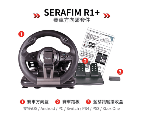 Serafim R1+ 賽車手遊家機遊戲神器｜賽車方向盤踏板(支援Android/iOS 