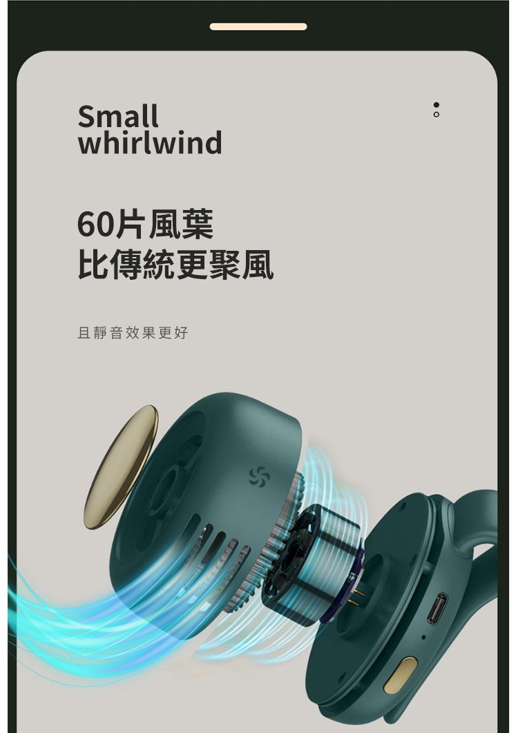 Smallwhirlwind60片風葉比傳統更聚風且靜音效果更好