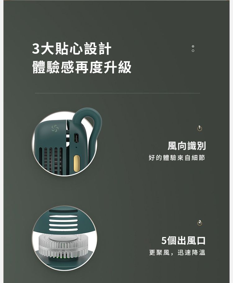 3大貼心設計體驗感再度升級風向識別好的體驗來自細節5個出風口更聚風,迅速降溫