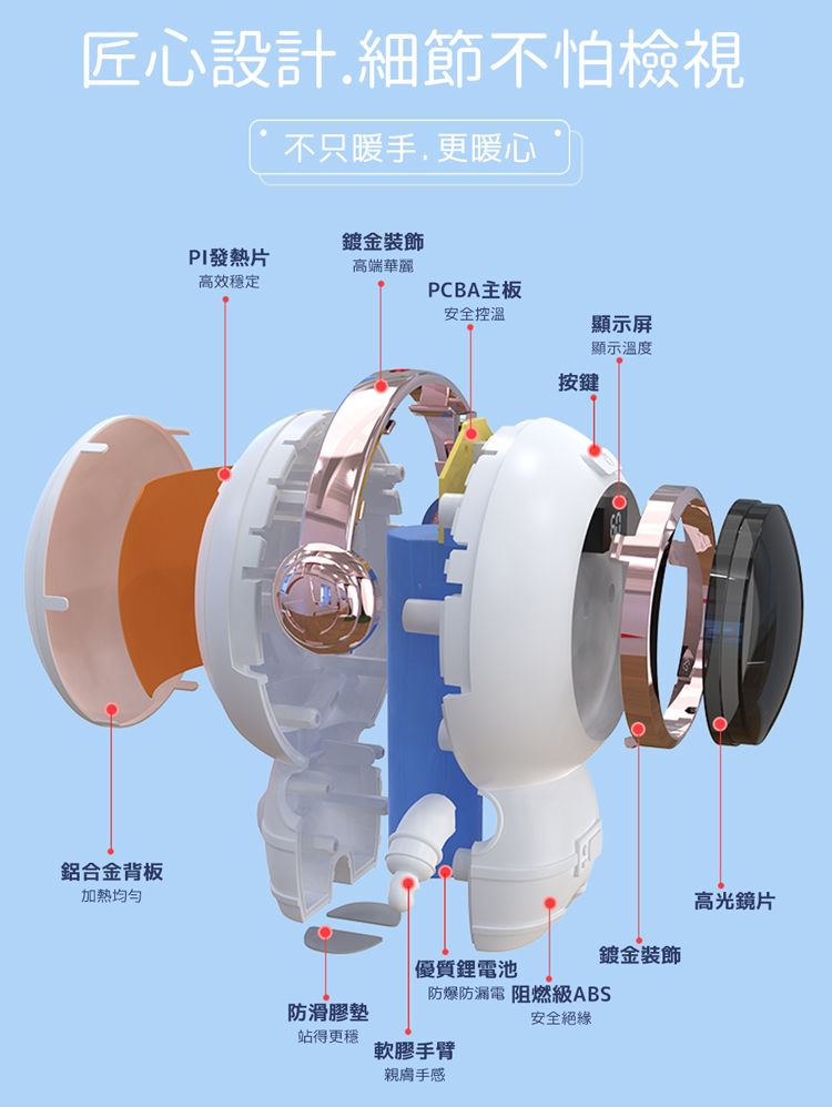 aibo USB充電式 太空人暖蛋/暖手寶(二檔調溫)-黑色