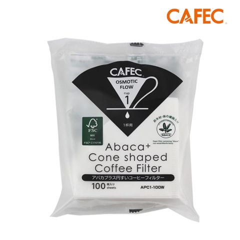 【CAFEC】三洋日本製ABACA+ 麻纖維Plus白色錐形咖啡濾紙(1-2人份)100張 APC1-100W