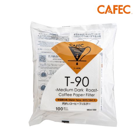 【CAFEC】三洋日本製T90中深焙豆專用白色錐形咖啡濾紙(2-4人份)100張 MC4-100W