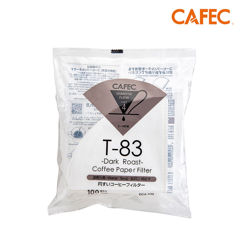  【CAFEC】三洋日本製T83深焙豆專用白色錐形咖啡濾紙(2-4人份)100張 DC4-100W