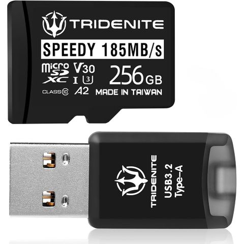 TRIDENITE SPEEDY MicroSD 256GB超頻記憶卡(DDR-200)搭配原廠USB 3.2 Type-A讀卡機