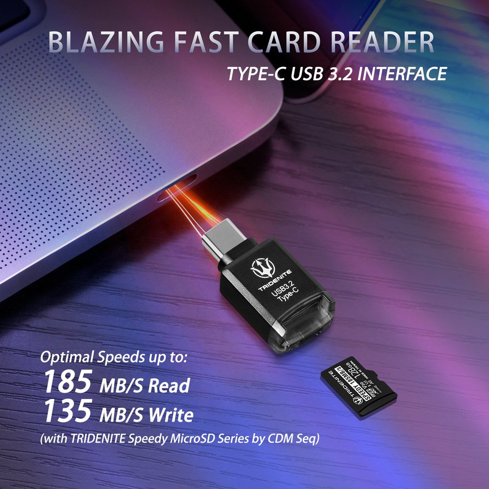 TRIDENITE SPEEDY MicroSD 256GB超頻記憶卡(DDR-200)搭配原廠USB 3.2 Type-C讀卡機