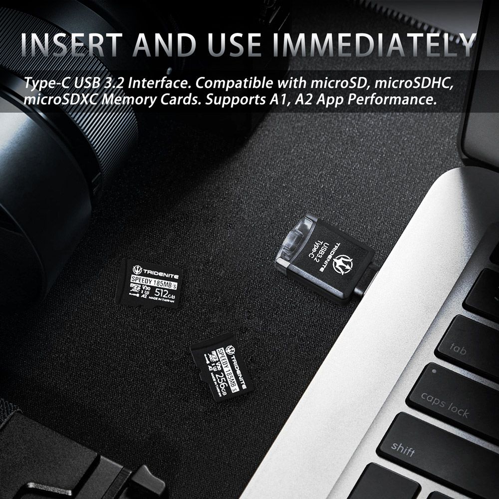 TRIDENITE SPEEDY MicroSD 256GB超頻記憶卡(DDR-200)搭配原廠USB 3.2 Type-C讀卡機